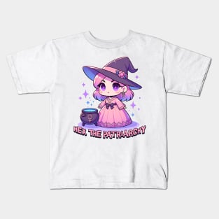 Hex The Patriarchy Cute& Kawaii Feminist Witch Kids T-Shirt